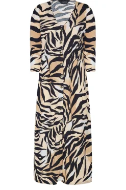 M&Co Womens M&Co Beige Brown Zebra Print Button Through Midaxi Dress