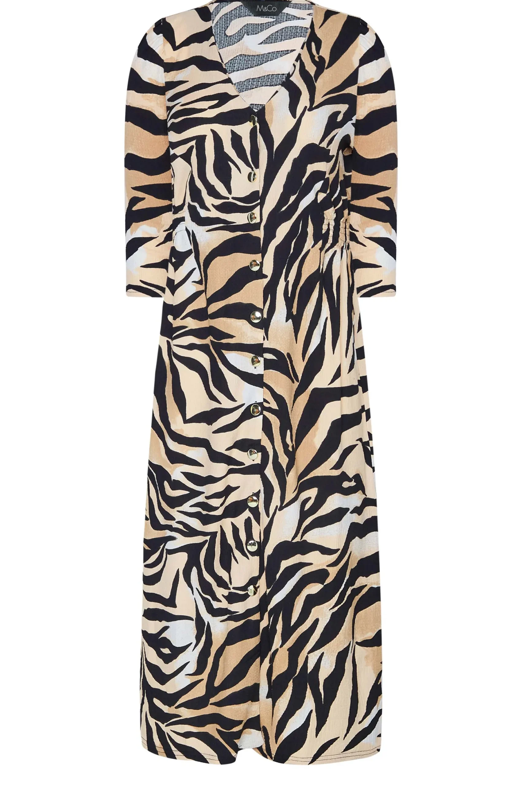 M&Co Womens M&Co Beige Brown Zebra Print Button Through Midaxi Dress