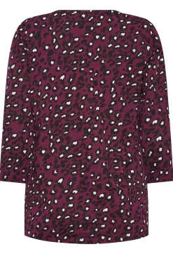 M&Co Womens M&Co Berry Red Animal Print Cotton Henley Top