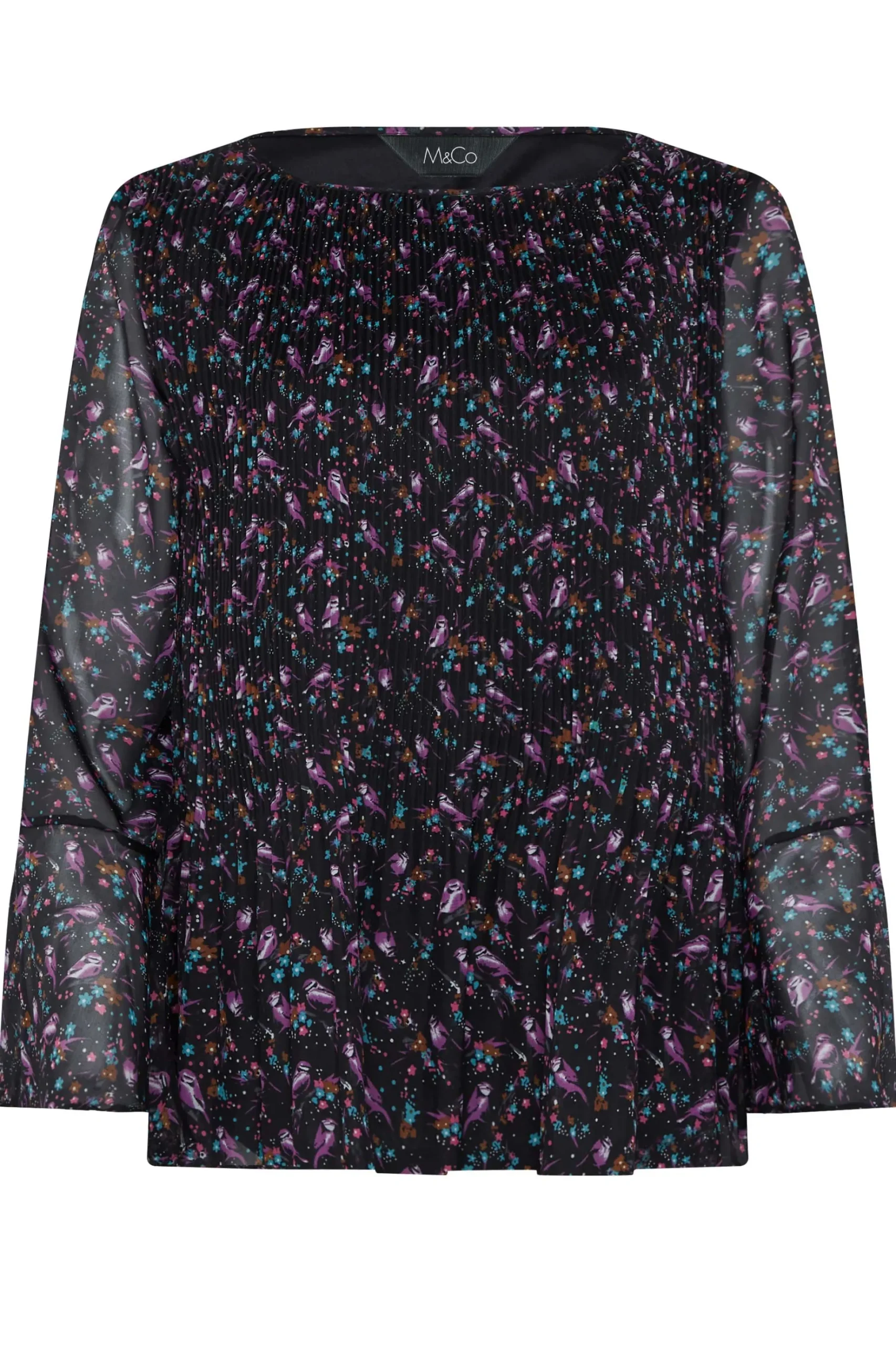 M&Co Womens M&Co Bird Print Pleated Blouse