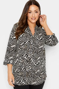 M&Co Womens M&Co Black & Brown Animal Print Half Placket Jersey Shirt