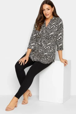 M&Co Womens M&Co Black & Brown Animal Print Half Placket Jersey Shirt