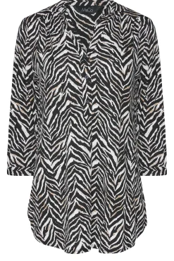 M&Co Womens M&Co Black & Brown Animal Print Half Placket Jersey Shirt