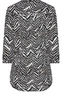 M&Co Womens M&Co Black & Brown Animal Print Half Placket Jersey Shirt