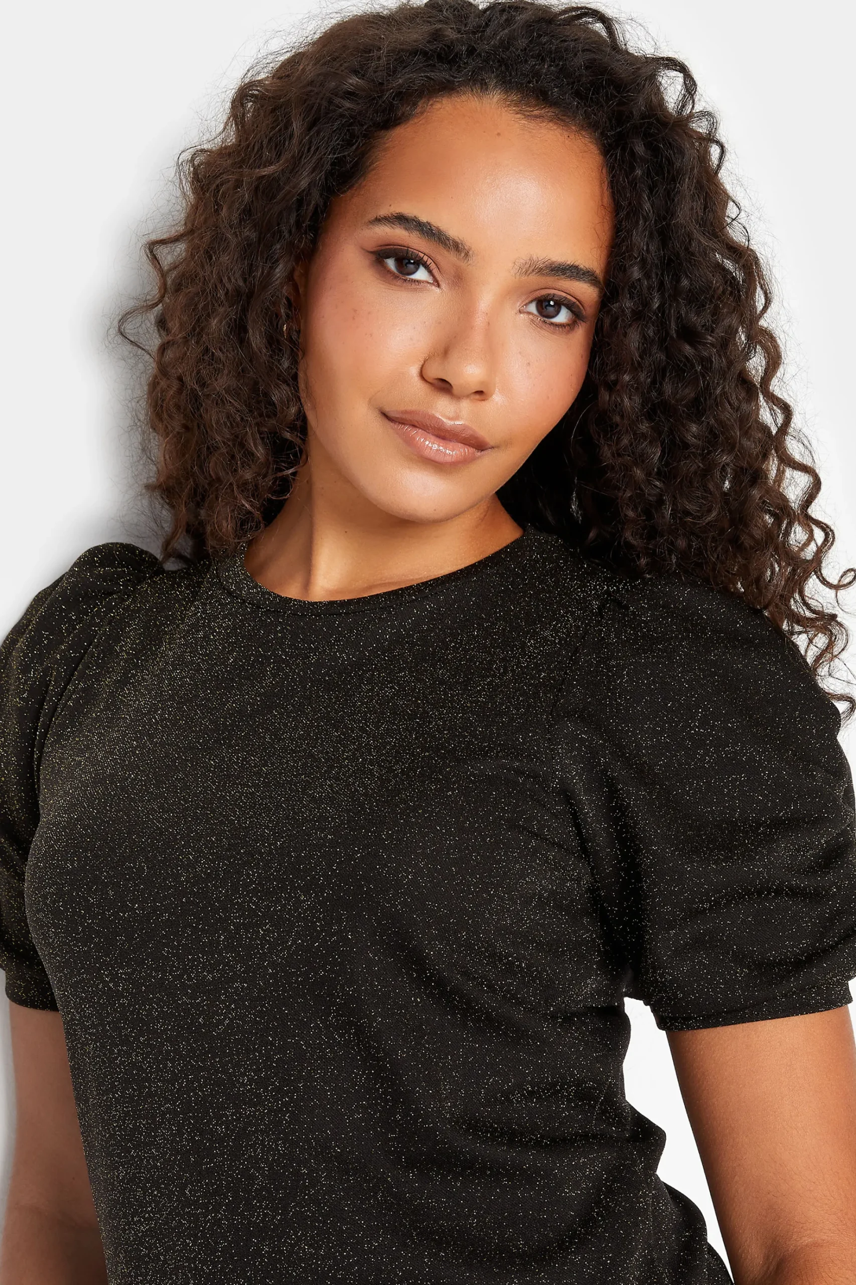 M&Co Womens M&Co Black & Gold Shimmer Ruched Sleeve Blouse