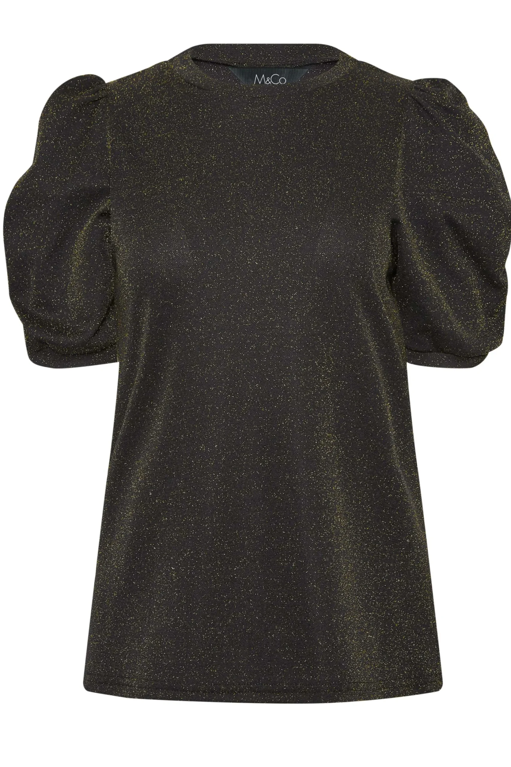 M&Co Womens M&Co Black & Gold Shimmer Ruched Sleeve Blouse