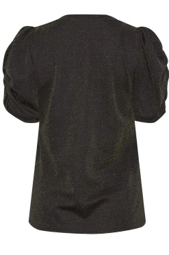 M&Co Womens M&Co Black & Gold Shimmer Ruched Sleeve Blouse