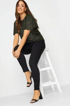M&Co Womens M&Co Black & Gold Angel Sleeve Wrap Top