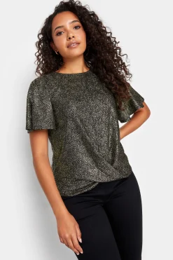 M&Co Womens M&Co Black & Gold Glitter Angel Sleeve Top