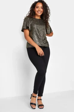 M&Co Womens M&Co Black & Gold Glitter Angel Sleeve Top