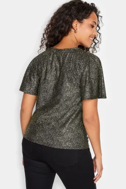 M&Co Womens M&Co Black & Gold Glitter Angel Sleeve Top