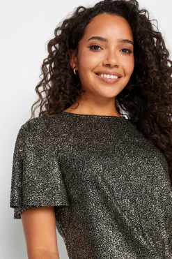 M&Co Womens M&Co Black & Gold Glitter Angel Sleeve Top