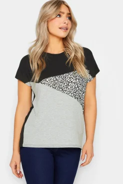 M&Co Womens M&Co Black & Grey Leopard Print Colour Block Top