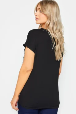 M&Co Womens M&Co Black & Grey Leopard Print Colour Block Top