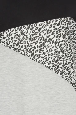 M&Co Womens M&Co Black & Grey Leopard Print Colour Block Top