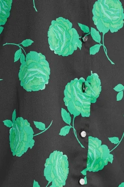 M&Co Womens M&Co Black & Green Floral Print Frill Sleeve Blouse