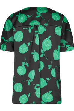 M&Co Womens M&Co Black & Green Floral Print Frill Sleeve Blouse