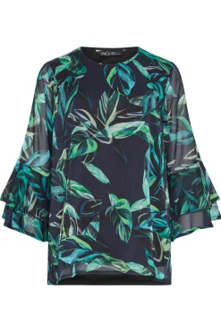 M&Co Womens M&Co Black & Green Floral Print Flute Sleeve Blouse