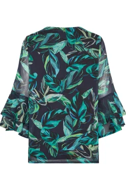 M&Co Womens M&Co Black & Green Floral Print Flute Sleeve Blouse