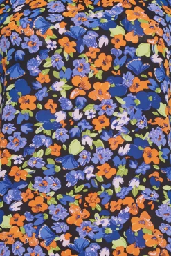 M&Co Womens M&Co Black & Orange Floral Print Puff Sleeve Blouse