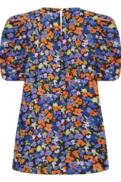M&Co Womens M&Co Black & Orange Floral Print Puff Sleeve Blouse