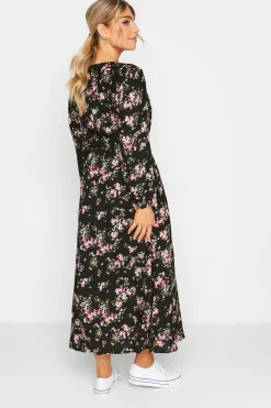 M&Co Womens M&Co Black & Pink Floral Print Wrap Front Dress
