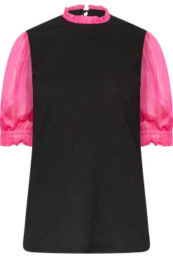 M&Co Womens M&Co Black & Pink Contrast Sleeve Blouse