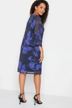 M&Co Womens M&Co Black & Purplefloral Print Flute Sleeve Shift Dress