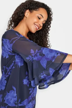 M&Co Womens M&Co Black & Purplefloral Print Flute Sleeve Shift Dress