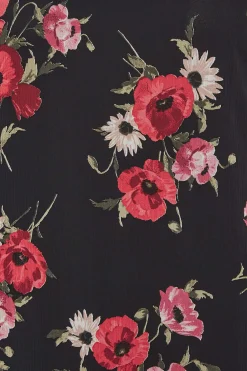 M&Co Womens M&Co Black & Red Floral Double Frill Sleeve Blouse