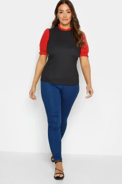 M&Co Womens M&Co Black & Red Contrast Sleeve Blouse