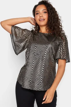 M&Co Womens M&Co Black & Rose Gold Chevron Angel Sleeve Blouse