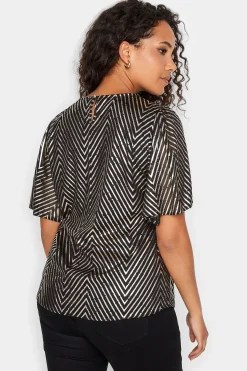 M&Co Womens M&Co Black & Rose Gold Chevron Angel Sleeve Blouse
