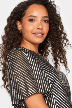 M&Co Womens M&Co Black & Rose Gold Chevron Angel Sleeve Blouse