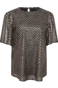 M&Co Womens M&Co Black & Rose Gold Chevron Angel Sleeve Blouse