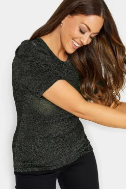 M&Co Womens M&Co Black & Silver Shimmer Ruched Sleeve Blouse