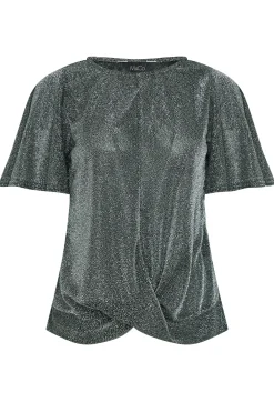 M&Co Womens M&Co Black & Silver Angel Sleeve Wrap Top