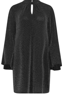 M&Co Womens M&Co Black & Silver Shimmer Bell Sleeve Dress