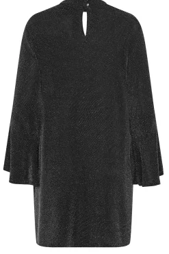 M&Co Womens M&Co Black & Silver Shimmer Bell Sleeve Dress
