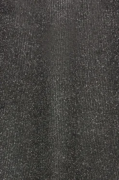 M&Co Womens M&Co Black & Silver Glitter Ruched Sleeve Blouse