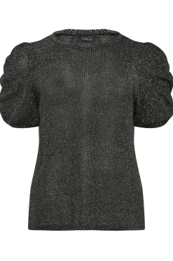 M&Co Womens M&Co Black & Silver Glitter Ruched Sleeve Blouse