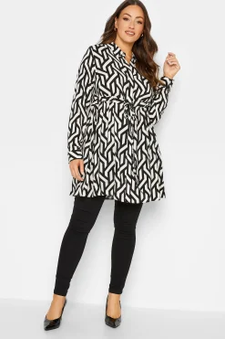 M&Co Womens M&Co Black & White Geometric Print Tie Waist Tunic Shirt