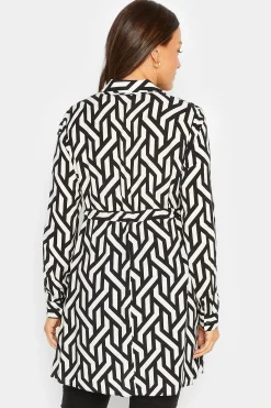 M&Co Womens M&Co Black & White Geometric Print Tie Waist Tunic Shirt