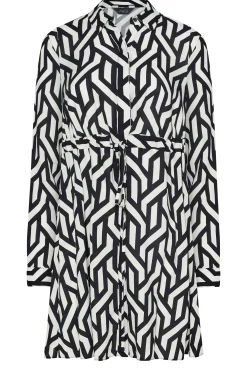 M&Co Womens M&Co Black & White Geometric Print Tie Waist Tunic Shirt