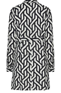 M&Co Womens M&Co Black & White Geometric Print Tie Waist Tunic Shirt