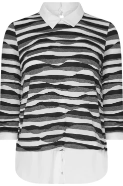M&Co Womens M&Co Black & White Stripe 2 In 1 Jumper