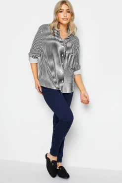 M&Co Womens M&Co Black & White Stripe Tab Sleeve Shirt