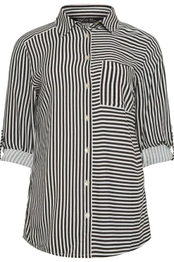 M&Co Womens M&Co Black & White Stripe Tab Sleeve Shirt