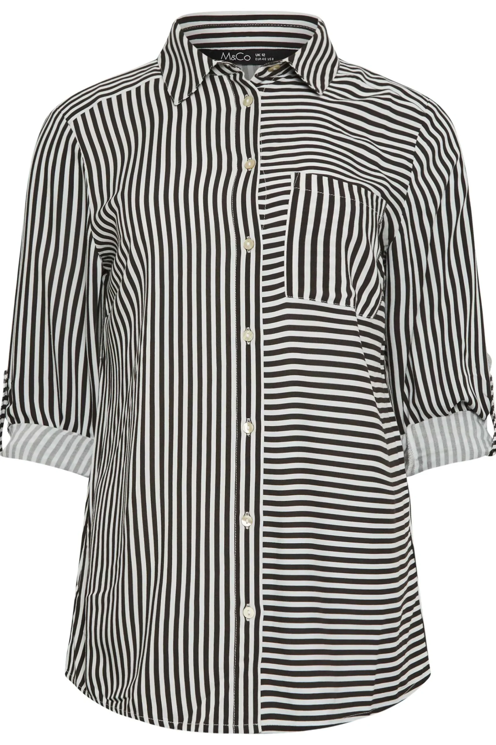 M&Co Womens M&Co Black & White Stripe Tab Sleeve Shirt