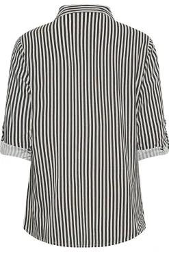M&Co Womens M&Co Black & White Stripe Tab Sleeve Shirt